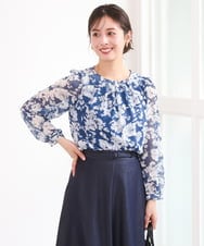 F1BGD03140 MK MICHEL KLEIN(小さいサイズ)(メゾン ドゥ サンク) 【小さいサイズ】花柄シフォンブラウス/洗濯機で洗える ネイビー