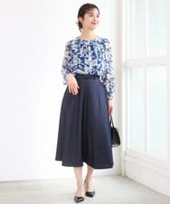 F1BGD03140 MK MICHEL KLEIN(小さいサイズ)(メゾン ドゥ サンク) 【小さいサイズ】花柄シフォンブラウス/洗濯機で洗える ネイビー