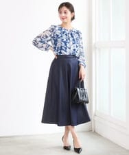 F1BGD03140 MK MICHEL KLEIN(小さいサイズ)(メゾン ドゥ サンク) 【小さいサイズ】花柄シフォンブラウス/洗濯機で洗える ネイビー