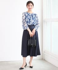 F1BGD03140 MK MICHEL KLEIN(小さいサイズ)(メゾン ドゥ サンク) 【小さいサイズ】花柄シフォンブラウス/洗濯機で洗える ネイビー