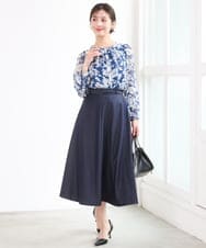 F1BGD03140 MK MICHEL KLEIN(小さいサイズ)(メゾン ドゥ サンク) 【小さいサイズ】花柄シフォンブラウス/洗濯機で洗える ネイビー