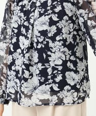 F1BGD03140 MK MICHEL KLEIN(小さいサイズ)(メゾン ドゥ サンク) 【小さいサイズ】花柄シフォンブラウス/洗濯機で洗える ネイビー