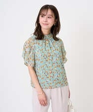 F1BGD05140 MK MICHEL KLEIN(小さいサイズ)(メゾン ドゥ サンク) 【小さいサイズ】タックスリーブ花柄シフォンブラウス/洗濯機で洗える ミント