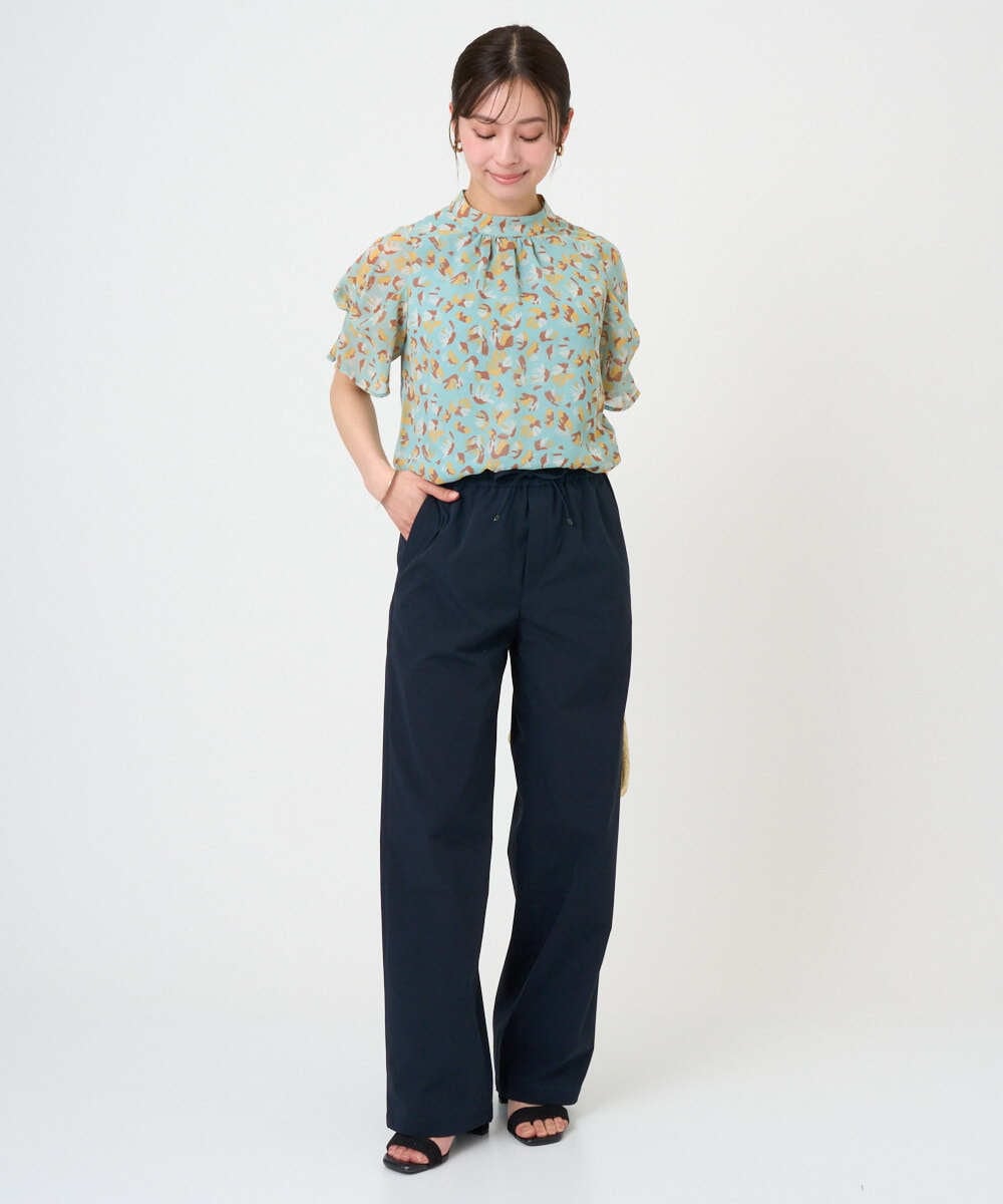 F1BGD05140 MK MICHEL KLEIN(小さいサイズ)(メゾン ドゥ サンク) 【小さいサイズ】タックスリーブ花柄シフォンブラウス/洗濯機で洗える ミント