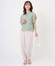 F1BGD05140 MK MICHEL KLEIN(小さいサイズ)(メゾン ドゥ サンク) 【小さいサイズ】タックスリーブ花柄シフォンブラウス/洗濯機で洗える ミント