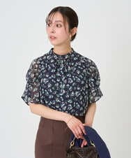 F1BGD05140 MK MICHEL KLEIN(小さいサイズ)(メゾン ドゥ サンク) 【小さいサイズ】タックスリーブ花柄シフォンブラウス/洗濯機で洗える ミント