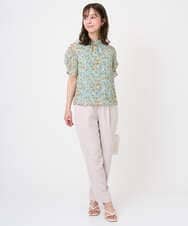 F1BGD05140 MK MICHEL KLEIN(小さいサイズ)(メゾン ドゥ サンク) 【小さいサイズ】タックスリーブ花柄シフォンブラウス/洗濯機で洗える ミント