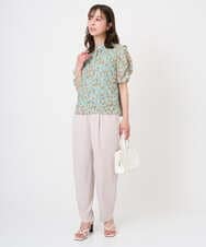 F1BGD05140 MK MICHEL KLEIN(小さいサイズ)(メゾン ドゥ サンク) 【小さいサイズ】タックスリーブ花柄シフォンブラウス/洗濯機で洗える ミント