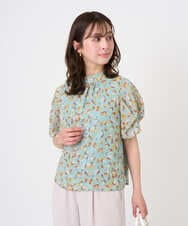 F1BGD05140 MK MICHEL KLEIN(小さいサイズ)(メゾン ドゥ サンク) 【小さいサイズ】タックスリーブ花柄シフォンブラウス/洗濯機で洗える ミント