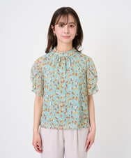 F1BGD05140 MK MICHEL KLEIN(小さいサイズ)(メゾン ドゥ サンク) 【小さいサイズ】タックスリーブ花柄シフォンブラウス/洗濯機で洗える ミント