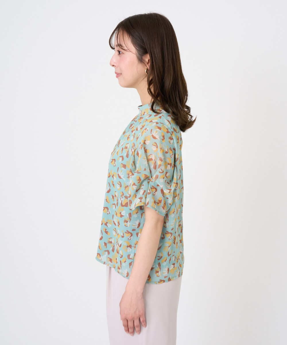 F1BGD05140 MK MICHEL KLEIN(小さいサイズ)(メゾン ドゥ サンク) 【小さいサイズ】タックスリーブ花柄シフォンブラウス/洗濯機で洗える ミント