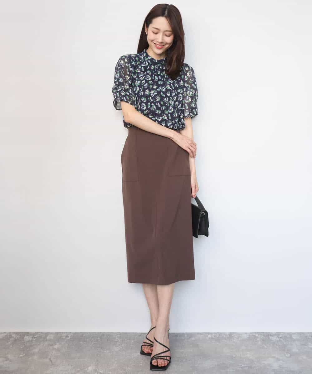 F1BGD05140 MK MICHEL KLEIN(小さいサイズ)(メゾン ドゥ サンク) 【小さいサイズ】タックスリーブ花柄シフォンブラウス/洗濯機で洗える ミント