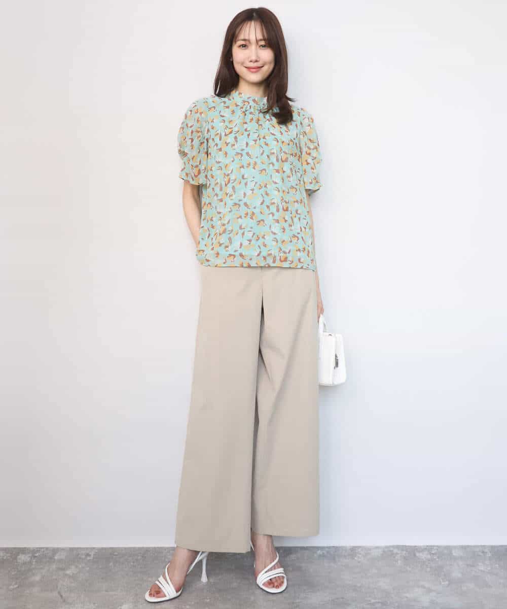 F1BGD05140 MK MICHEL KLEIN(小さいサイズ)(メゾン ドゥ サンク) 【小さいサイズ】タックスリーブ花柄シフォンブラウス/洗濯機で洗える ミント