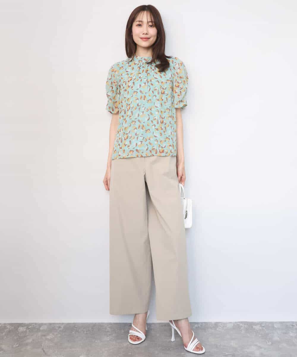 F1BGD05140 MK MICHEL KLEIN(小さいサイズ)(メゾン ドゥ サンク) 【小さいサイズ】タックスリーブ花柄シフォンブラウス/洗濯機で洗える ミント