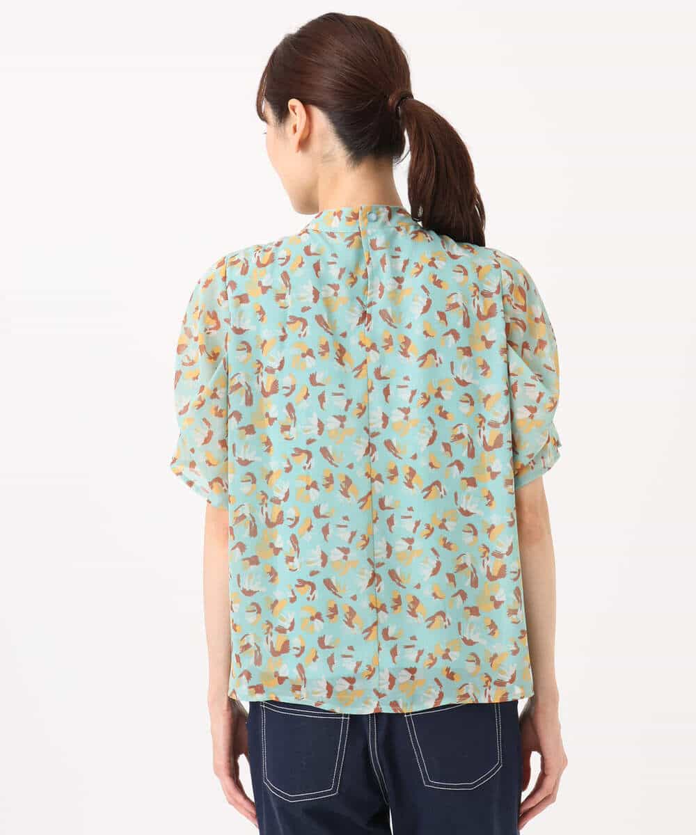 F1BGD05140 MK MICHEL KLEIN(小さいサイズ)(メゾン ドゥ サンク) 【小さいサイズ】タックスリーブ花柄シフォンブラウス/洗濯機で洗える ミント