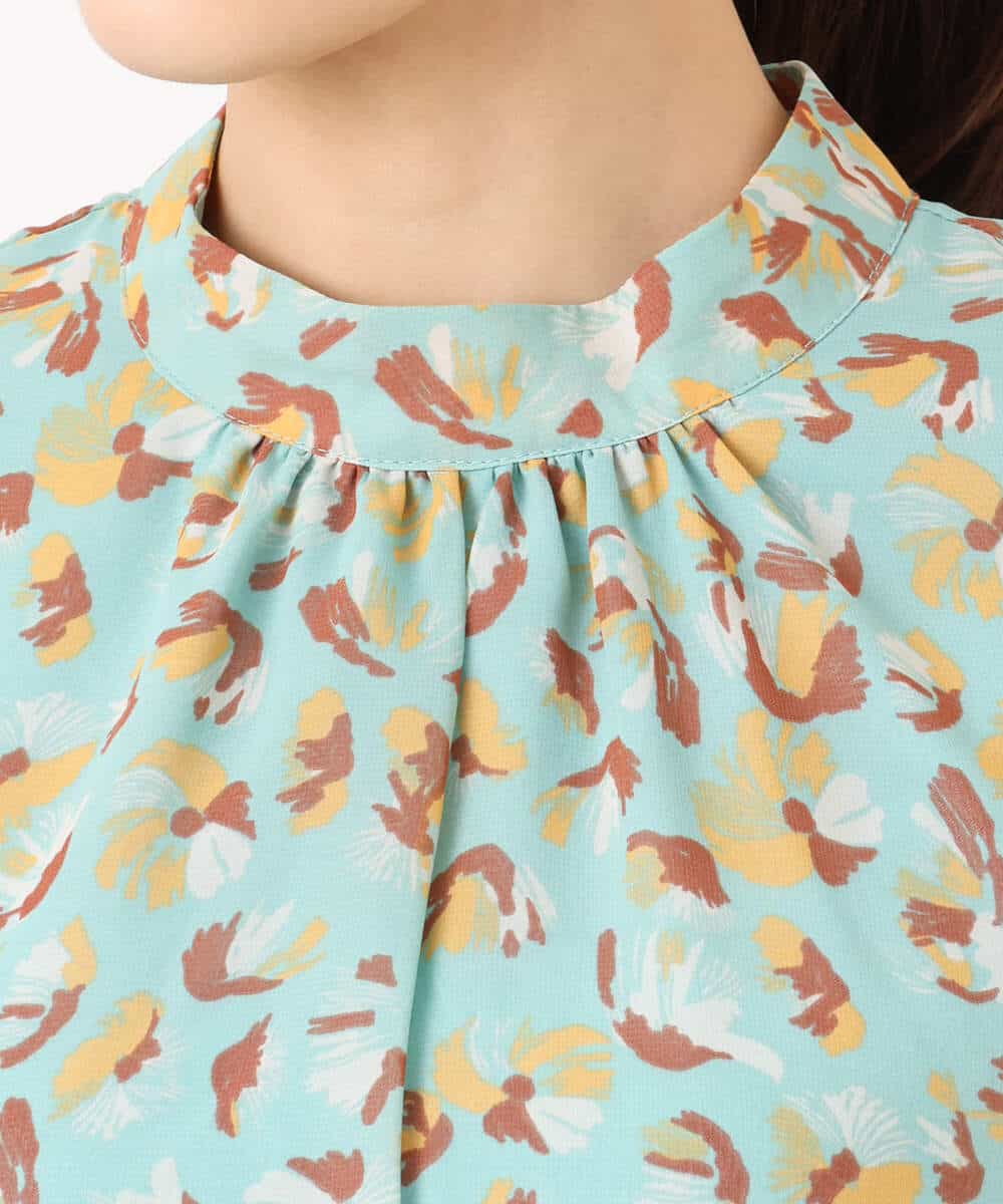 F1BGD05140 MK MICHEL KLEIN(小さいサイズ)(メゾン ドゥ サンク) 【小さいサイズ】タックスリーブ花柄シフォンブラウス/洗濯機で洗える ミント