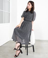 F1BGD06140 MK MICHEL KLEIN(小さいサイズ)(メゾン ドゥ サンク) 【小さいサイズ】[洗濯機で洗える]幾何柄バンドカラー五分袖ブラウス ブラウン