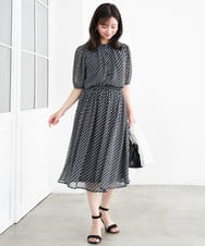 F1BGD06140 MK MICHEL KLEIN(小さいサイズ)(メゾン ドゥ サンク) 【小さいサイズ】[洗濯機で洗える]幾何柄バンドカラー五分袖ブラウス ブラウン