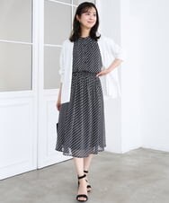 F1BGD06140 MK MICHEL KLEIN(小さいサイズ)(メゾン ドゥ サンク) 【小さいサイズ】[洗濯機で洗える]幾何柄バンドカラー五分袖ブラウス ブラウン