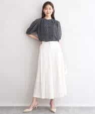 F1BGD06140 MK MICHEL KLEIN(小さいサイズ)(メゾン ドゥ サンク) 【小さいサイズ】[洗濯機で洗える]幾何柄バンドカラー五分袖ブラウス ブラウン