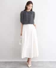 F1BGD06140 MK MICHEL KLEIN(小さいサイズ)(メゾン ドゥ サンク) 【小さいサイズ】[洗濯機で洗える]幾何柄バンドカラー五分袖ブラウス ブラウン