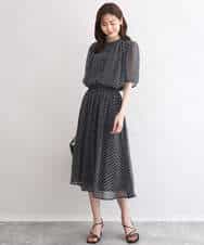 F1BGD06140 MK MICHEL KLEIN(小さいサイズ)(メゾン ドゥ サンク) 【小さいサイズ】[洗濯機で洗える]幾何柄バンドカラー五分袖ブラウス ブラウン