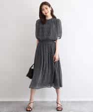 F1BGD06140 MK MICHEL KLEIN(小さいサイズ)(メゾン ドゥ サンク) 【小さいサイズ】[洗濯機で洗える]幾何柄バンドカラー五分袖ブラウス ブラウン