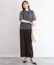 F1BGD06140 MK MICHEL KLEIN(小さいサイズ)(メゾン ドゥ サンク) 【小さいサイズ】[洗濯機で洗える]幾何柄バンドカラー五分袖ブラウス ブラウン