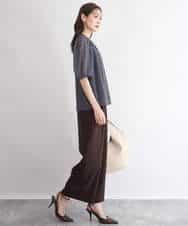 F1BGD06140 MK MICHEL KLEIN(小さいサイズ)(メゾン ドゥ サンク) 【小さいサイズ】[洗濯機で洗える]幾何柄バンドカラー五分袖ブラウス ブラウン