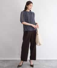 F1BGD06140 MK MICHEL KLEIN(小さいサイズ)(メゾン ドゥ サンク) 【小さいサイズ】[洗濯機で洗える]幾何柄バンドカラー五分袖ブラウス ブラウン