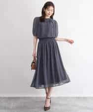 F1BGD06140 MK MICHEL KLEIN(小さいサイズ)(メゾン ドゥ サンク) 【小さいサイズ】[洗濯機で洗える]幾何柄バンドカラー五分袖ブラウス ブラウン