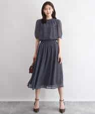 F1BGD06140 MK MICHEL KLEIN(小さいサイズ)(メゾン ドゥ サンク) 【小さいサイズ】[洗濯機で洗える]幾何柄バンドカラー五分袖ブラウス ブラウン