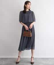 F1BGD06140 MK MICHEL KLEIN(小さいサイズ)(メゾン ドゥ サンク) 【小さいサイズ】[洗濯機で洗える]幾何柄バンドカラー五分袖ブラウス ブラウン