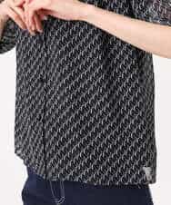 F1BGD06140 MK MICHEL KLEIN(小さいサイズ)(メゾン ドゥ サンク) 【小さいサイズ】[洗濯機で洗える]幾何柄バンドカラー五分袖ブラウス ブラウン