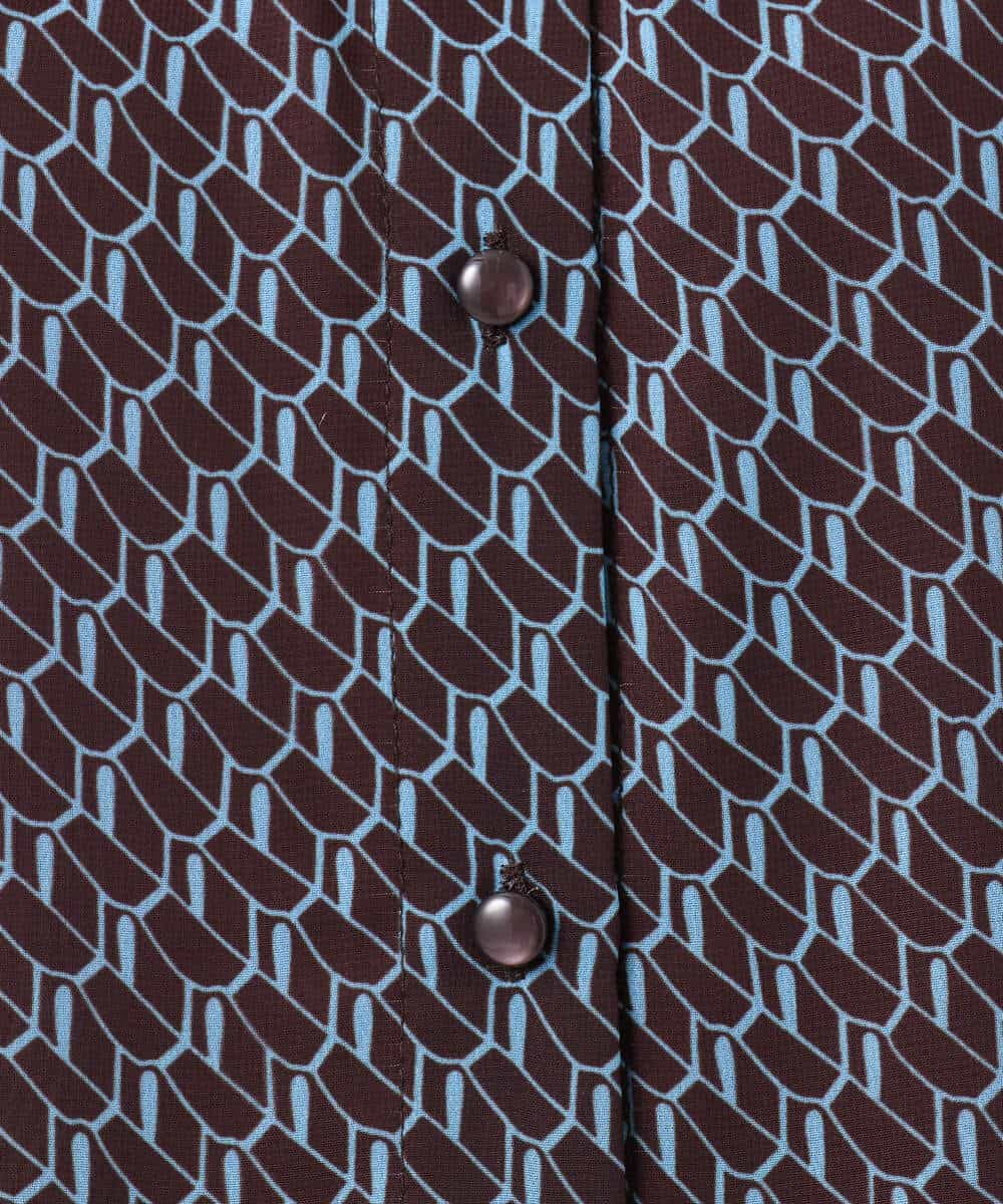 F1BGD06140 MK MICHEL KLEIN(小さいサイズ)(メゾン ドゥ サンク) 【小さいサイズ】[洗濯機で洗える]幾何柄バンドカラー五分袖ブラウス ブラウン