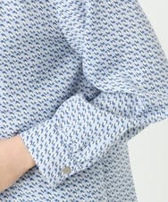 F1BGD21140 MK MICHEL KLEIN(小さいサイズ)(メゾン ドゥ サンク) 【小さいサイズ】幾何柄バンドカラーブラウス/洗濯機で洗える ライトブルー