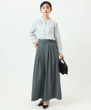 F1BGD21140 MK MICHEL KLEIN(小さいサイズ)(メゾン ドゥ サンク) 【小さいサイズ】幾何柄バンドカラーブラウス/洗濯機で洗える ライトブルー