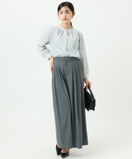 F1BGD21140 MK MICHEL KLEIN(小さいサイズ)(メゾン ドゥ サンク) 【小さいサイズ】幾何柄バンドカラーブラウス/洗濯機で洗える ライトブルー