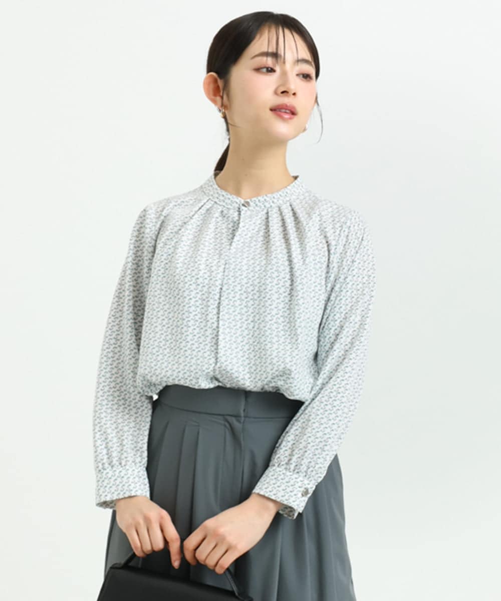 F1BGD21140 MK MICHEL KLEIN(小さいサイズ)(メゾン ドゥ サンク) 【小さいサイズ】幾何柄バンドカラーブラウス/洗濯機で洗える アイボリー