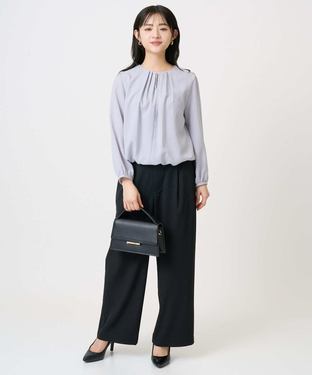 F1BGD26140 MK MICHEL KLEIN(小さいサイズ)(メゾン ドゥ サンク) 【小さいサイズ】バルーンヘムブラウス/洗える グレーブルー