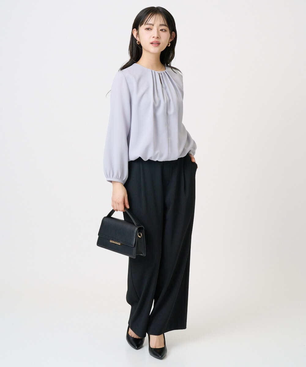 F1BGD26140 MK MICHEL KLEIN(小さいサイズ)(メゾン ドゥ サンク) 【小さいサイズ】バルーンヘムブラウス/洗える グレーブルー