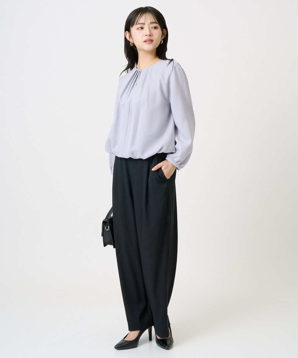 F1BGD26140 MK MICHEL KLEIN(小さいサイズ)(メゾン ドゥ サンク) 【小さいサイズ】バルーンヘムブラウス/洗える グレーブルー