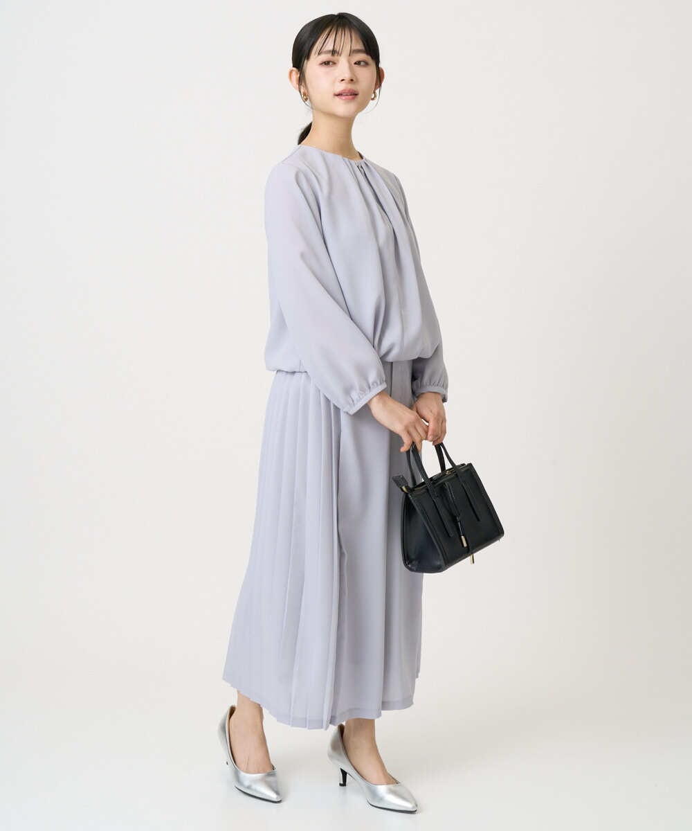 F1BGD26140 MK MICHEL KLEIN(小さいサイズ)(メゾン ドゥ サンク) 【小さいサイズ】バルーンヘムブラウス/洗える グレーブルー