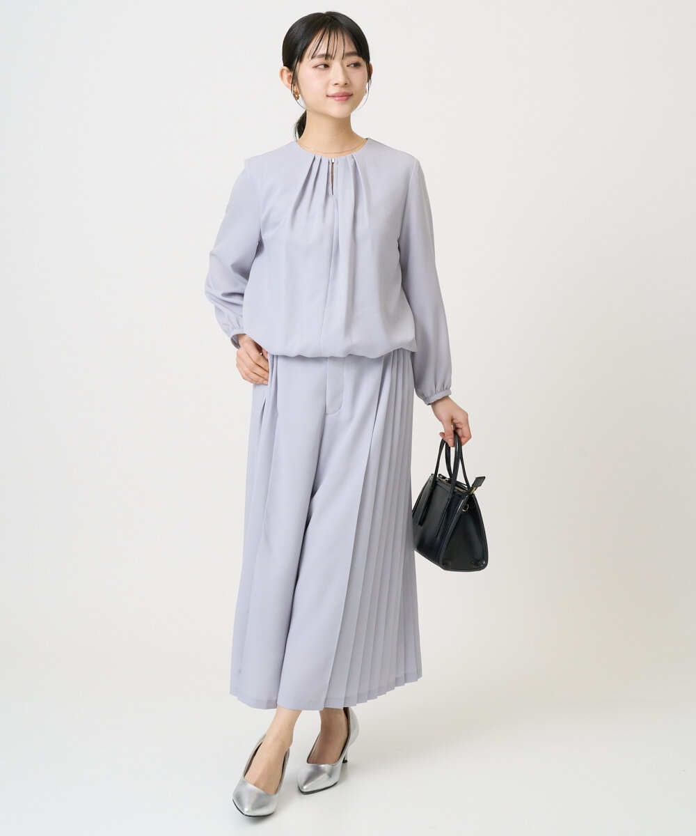 F1BGD26140 MK MICHEL KLEIN(小さいサイズ)(メゾン ドゥ サンク) 【小さいサイズ】バルーンヘムブラウス/洗える グレーブルー