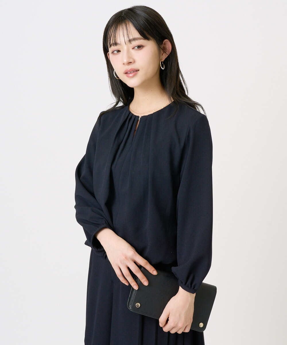 F1BGD26140 MK MICHEL KLEIN(小さいサイズ)(メゾン ドゥ サンク) 【小さいサイズ】バルーンヘムブラウス/洗える グレーブルー