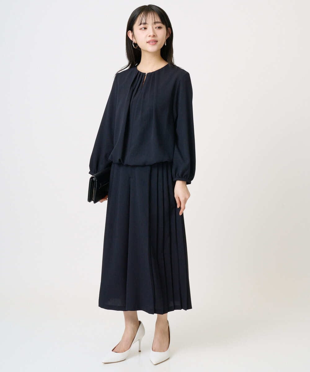 F1BGD26140 MK MICHEL KLEIN(小さいサイズ)(メゾン ドゥ サンク) 【小さいサイズ】バルーンヘムブラウス/洗える グレーブルー