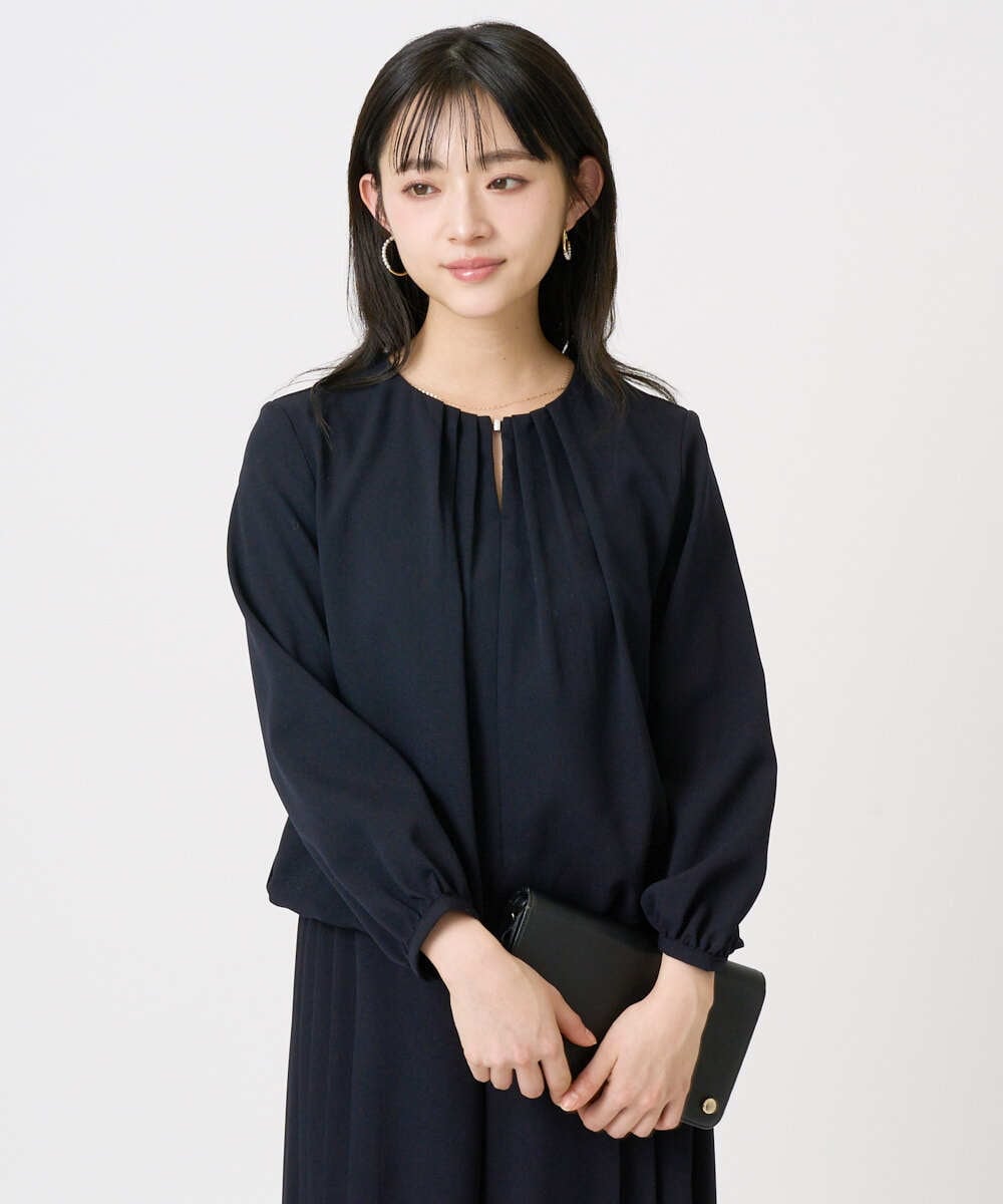 F1BGD26140 MK MICHEL KLEIN(小さいサイズ)(メゾン ドゥ サンク) 【小さいサイズ】バルーンヘムブラウス/洗える グレーブルー