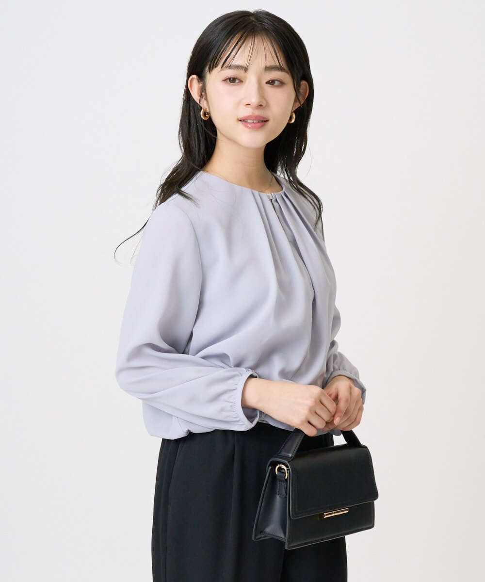 F1BGD26140 MK MICHEL KLEIN(小さいサイズ)(メゾン ドゥ サンク) 【小さいサイズ】バルーンヘムブラウス/洗える グレーブルー