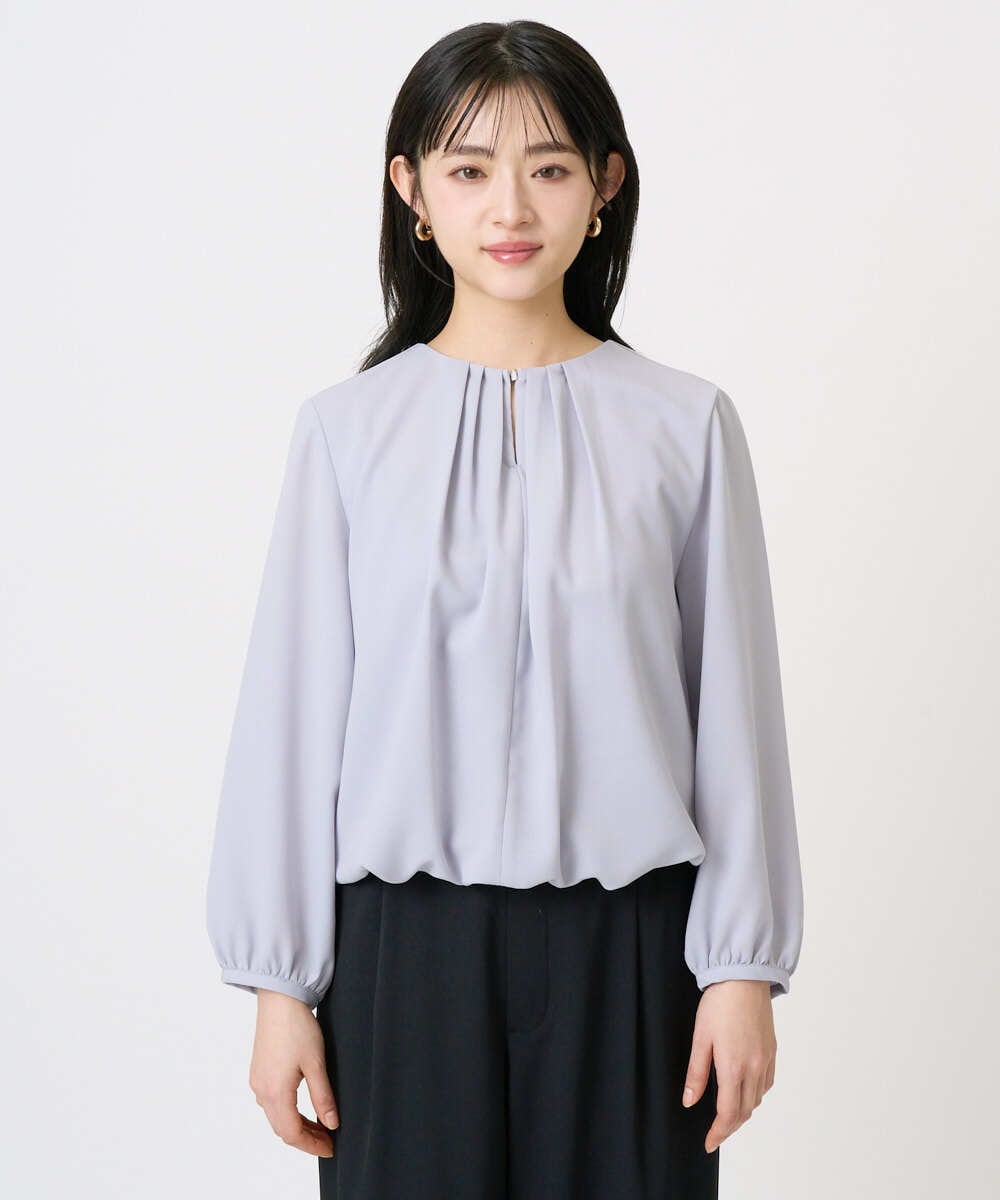 F1BGD26140 MK MICHEL KLEIN(小さいサイズ)(メゾン ドゥ サンク) 【小さいサイズ】バルーンヘムブラウス/洗える グレーブルー