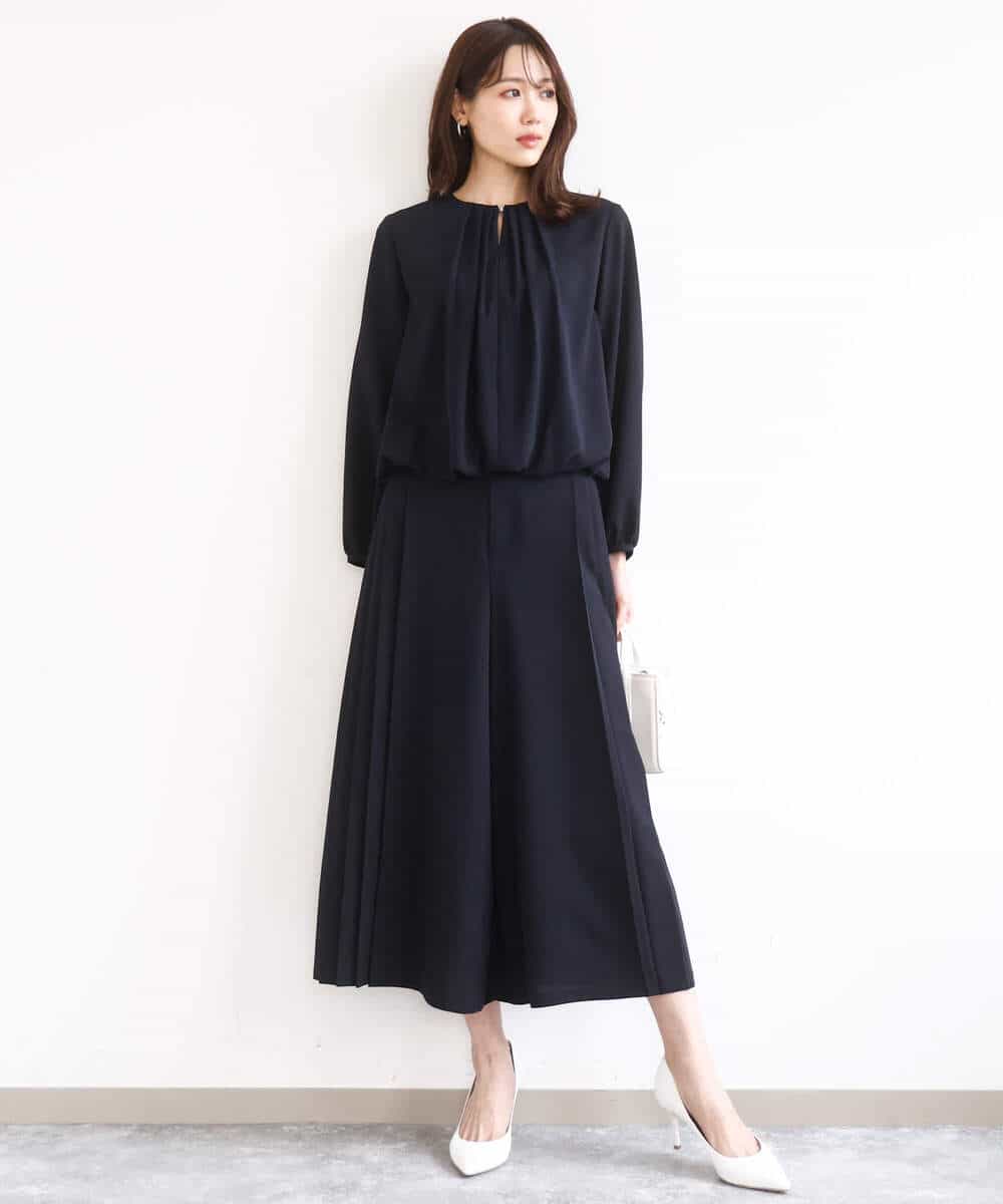 F1BGD26140 MK MICHEL KLEIN(小さいサイズ)(メゾン ドゥ サンク) 【小さいサイズ】バルーンヘムブラウス/洗える グレーブルー